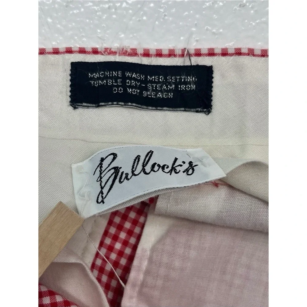 vtg Bullocks 34x30 Red White Gingham Check Dress Pants Trouser‎ Cotton Wide Leg
